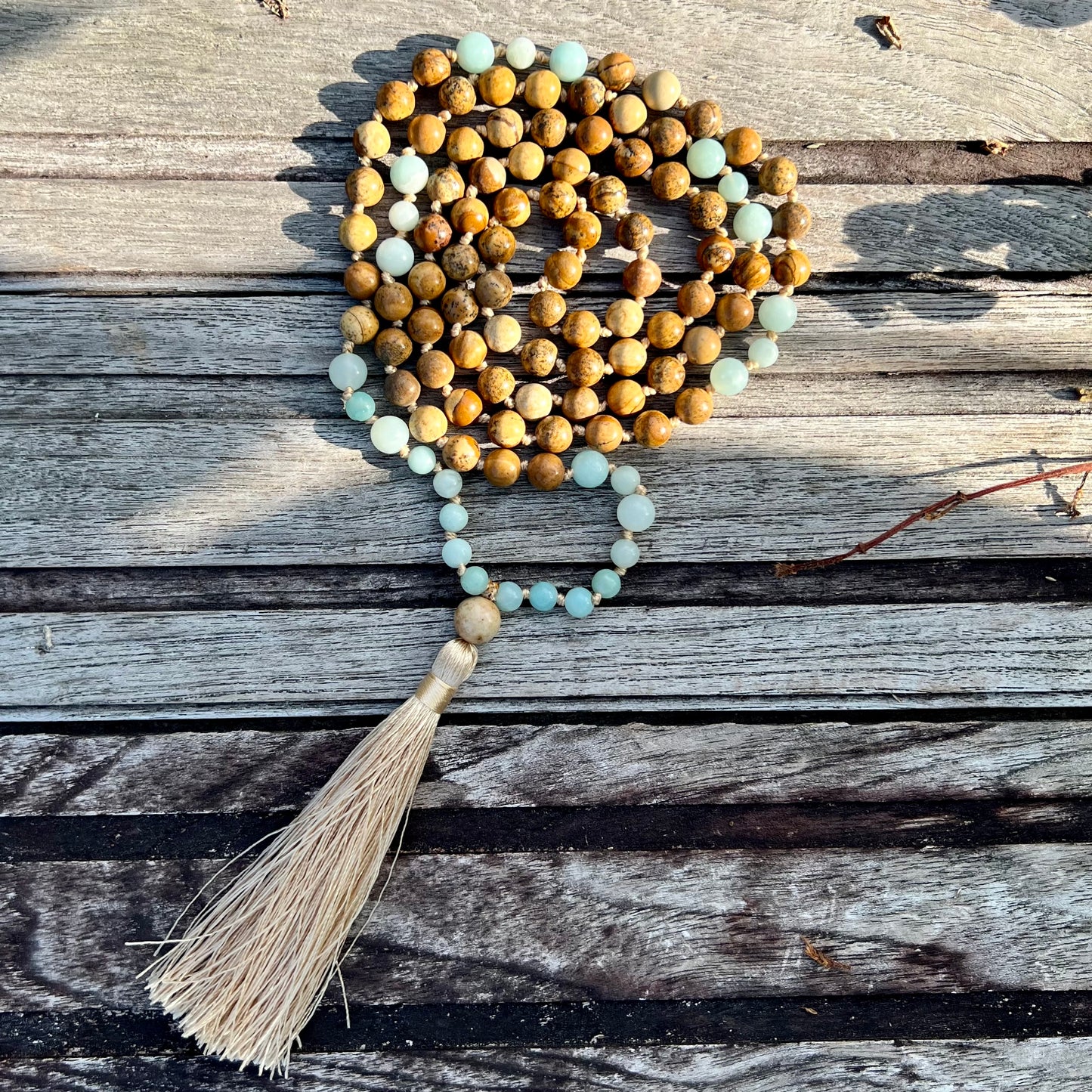 108 Mala - Brown Jasper & Aquamarine