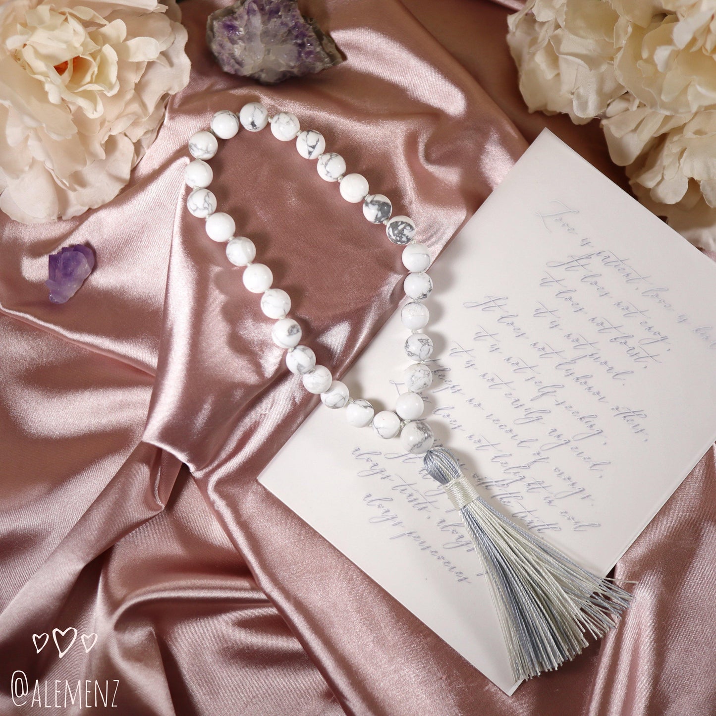 28-Handknotted Howlite Mala - ALEMENZ