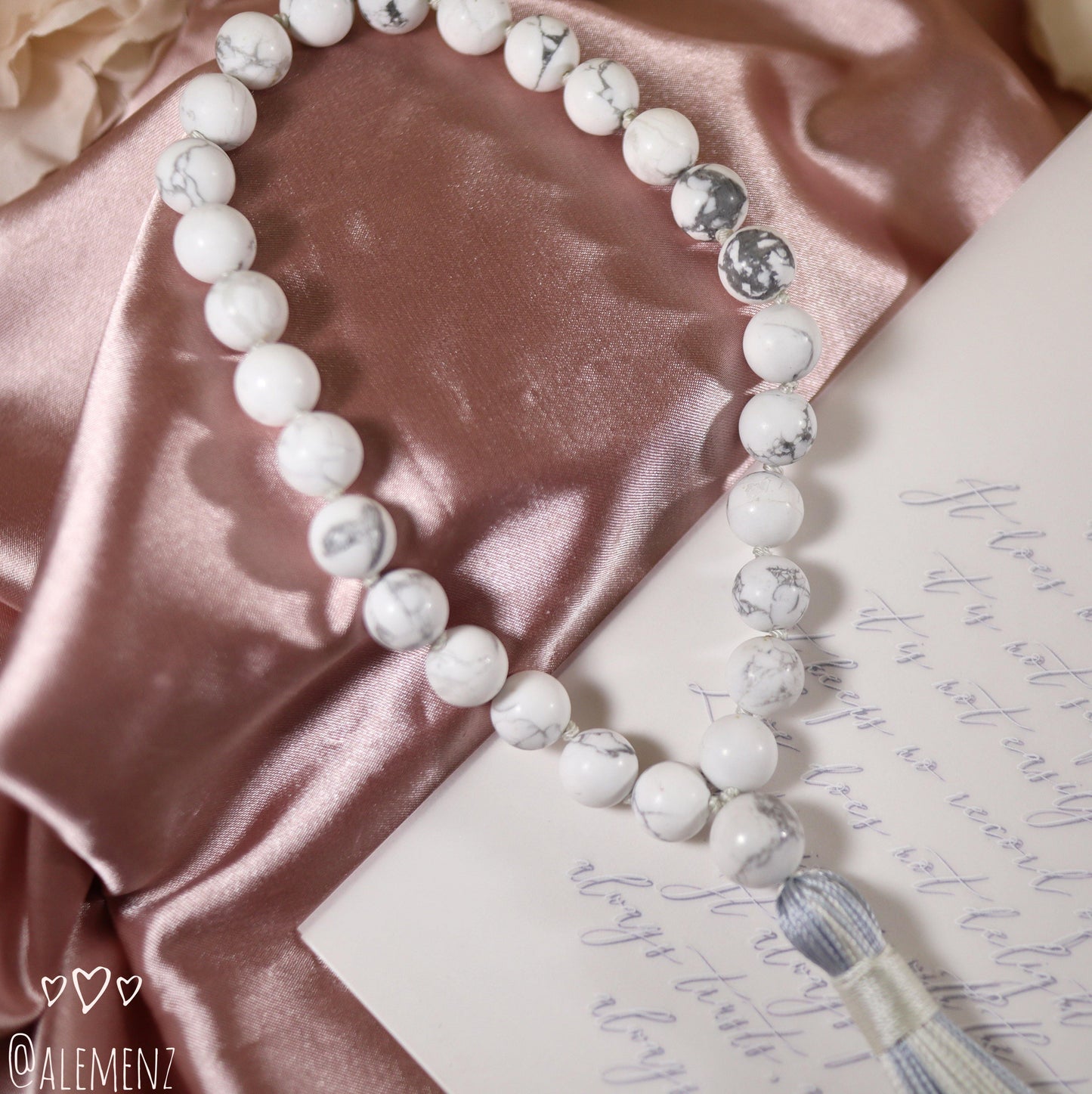 28-Handknotted Howlite Mala - ALEMENZ