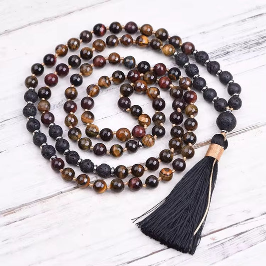 108 Mala — Lava Stone & Mixed Tiger Eye