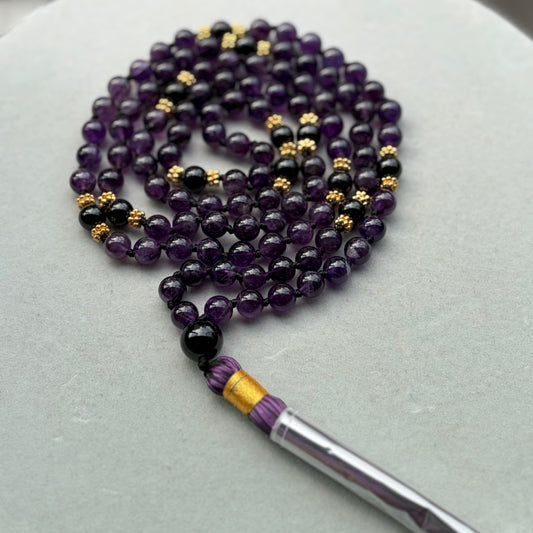 108 Mala - Amethyst & Black Onyx
