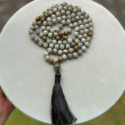 108 Mala — Labradorite (gold spacers)