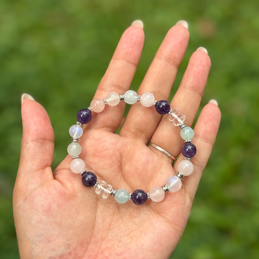Amethyst, Clear Quartz & Rose Quartz Bracelet