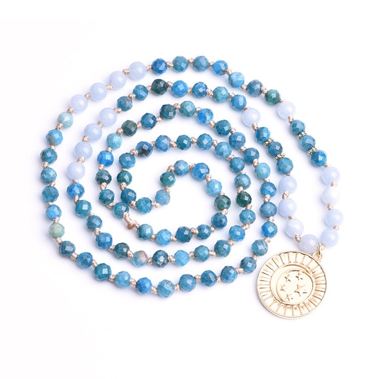 108 Mala - Blue Apatite & Purple Chalcedony