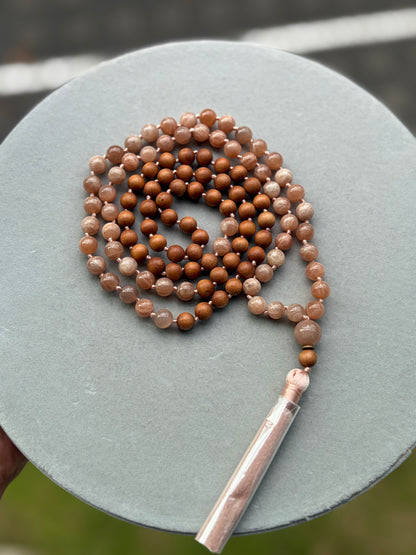 108 Mala — Peach Moonstone & Sandalwood