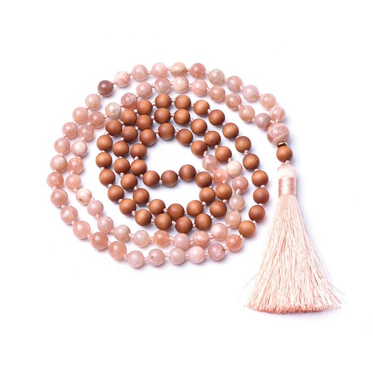 108 Mala — Peach Moonstone & Sandalwood