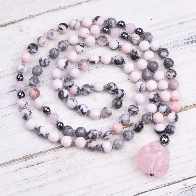 108 Mala - Pink Zebra Jasper & Rose Quartz