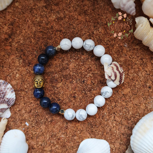 Sodalite & Howlite Bracelet with Buddha Charm